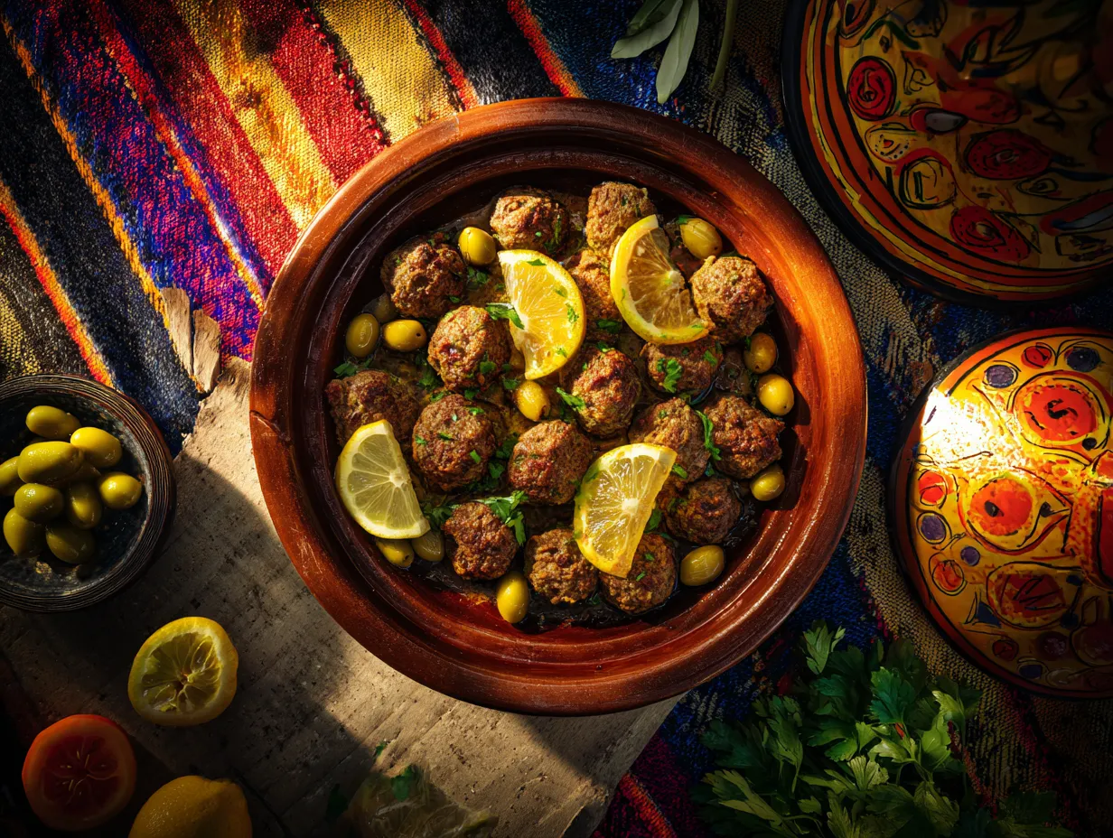 u1416823846 A vibrant Moroccan kitchen scene featuring sizzli c41e8937 a56a 436e 9a0d 1fff6310c725 0 www.moroccaneats.com