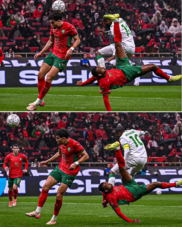 A composite image showcasing Moroccan runner Soufiane El Bakkali with his silver medal and football player Ayoub El Kaabi performing a spectacular bicycle kick.