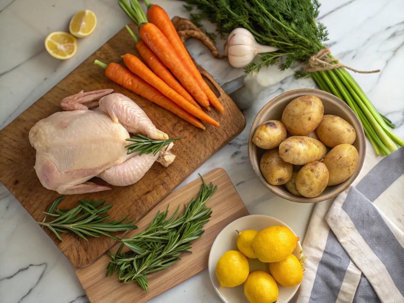 Rosemary Roasted Christmas Chicken with Root Vegetables: Easy & Cozy 3 a beautifully arranged flat lay of fresh raw ingr www.moroccaneats.com