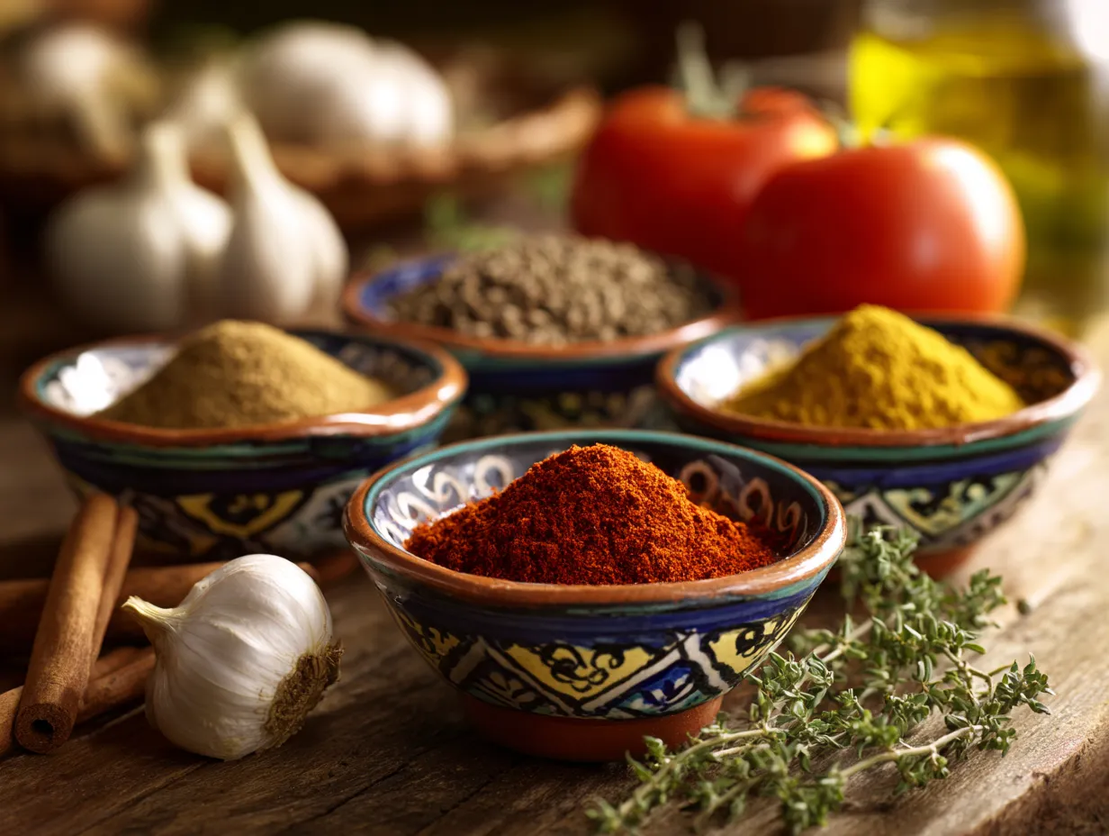 Lamb or Beef Tajine with caramelized onions and tomatoes – Irresistible Flavor 6 Moroccan spices and ingredients used to flavor lamb or beef tajine with tomatoes and onions.