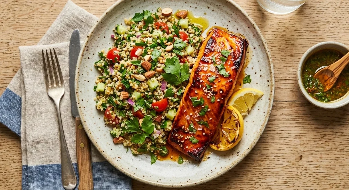 Amazing Harissa Honey-Glazed Salmon with Chermoula Quinoa 3 Salmon with Chermoula Quinoa
