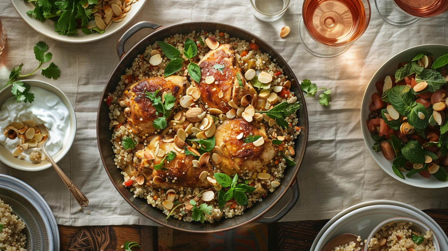 Moroccan Quinoa Chicken: An Absolute Flavor Explosion 6 u1416823846 A beautifully styled dinner table scene featuring 79116ac5 6c45 4b4a 9b23 7f832f4e22a4 3 www.moroccaneats.com