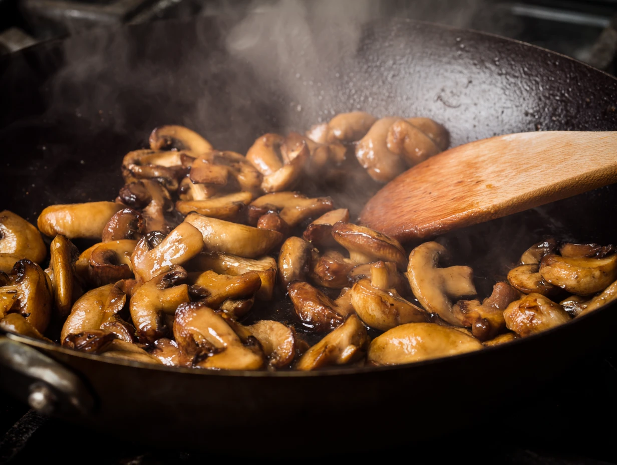 u1416823846 Close up of golden sauted mushrooms in a wide ski b7b7c49f f5dd 4465 beba 88d483c0d5f7 0 www.moroccaneats.com