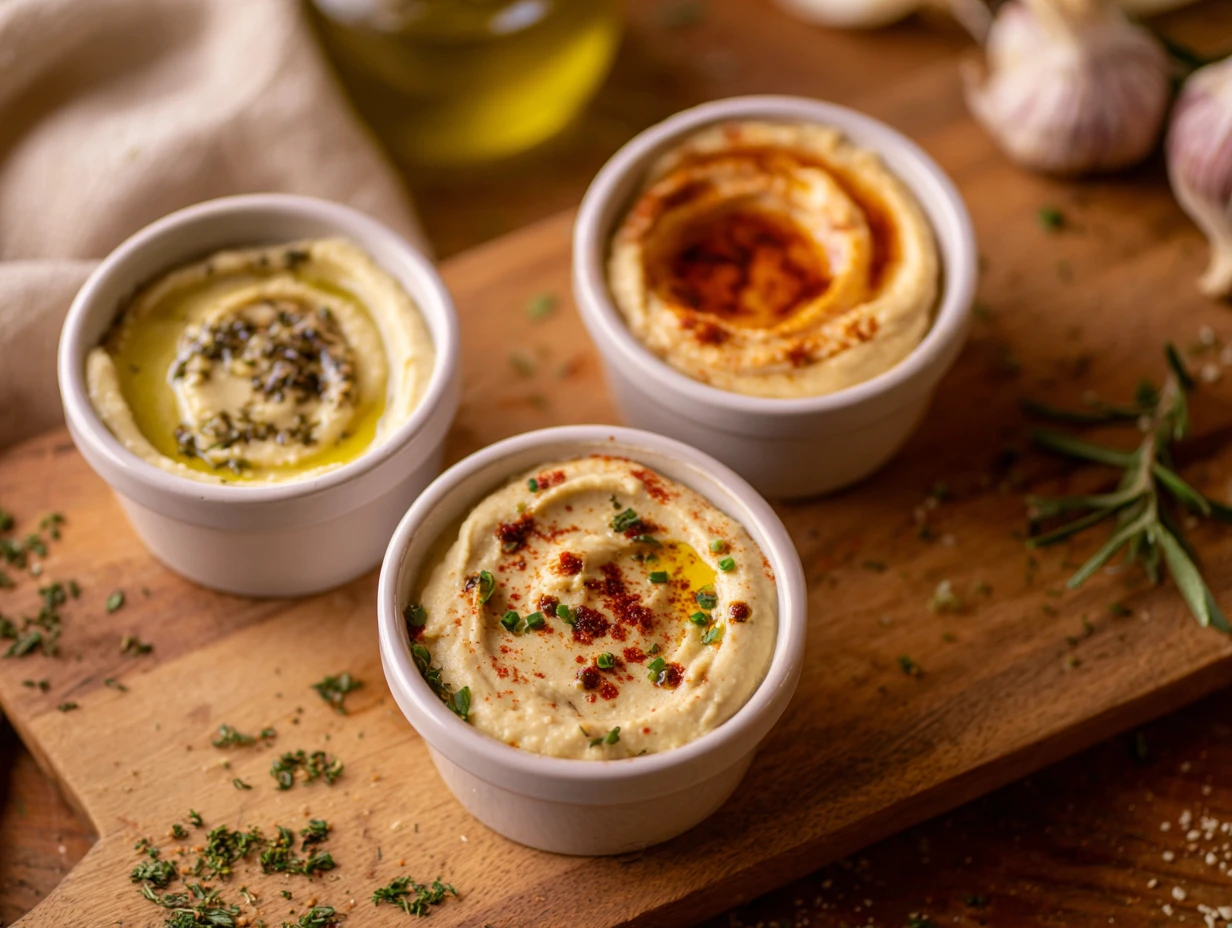 u1416823846 Three small bowls of hummus variations on a woode d28c39a5 ff1e 4fa7 9d5b 7ec58387c512 0 www.moroccaneats.com
