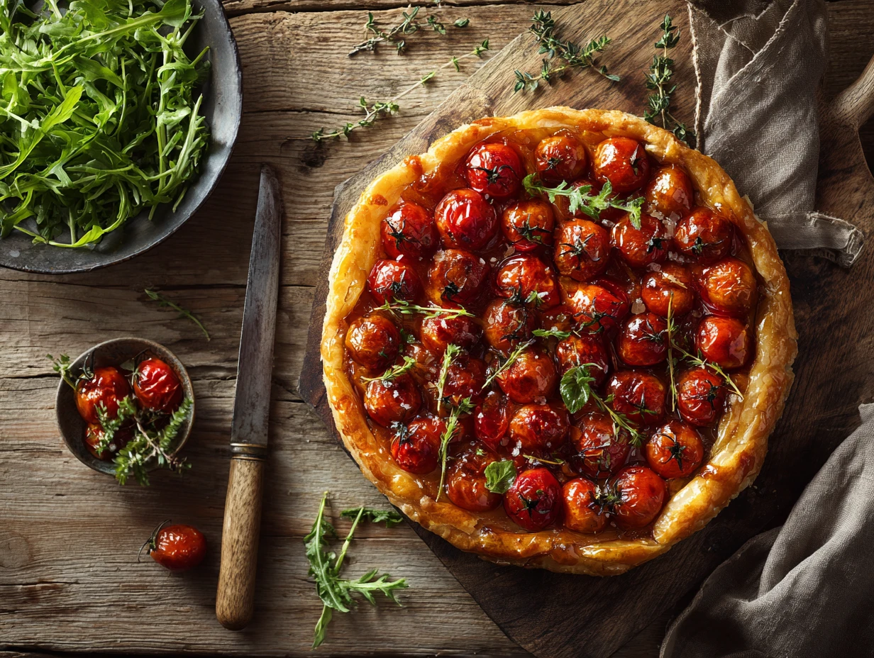 u1416823846 Tomato tatin tart served on a rustic wooden table d629f788 205b 4f58 9c61 2a1a265cdb11 0 www.moroccaneats.com