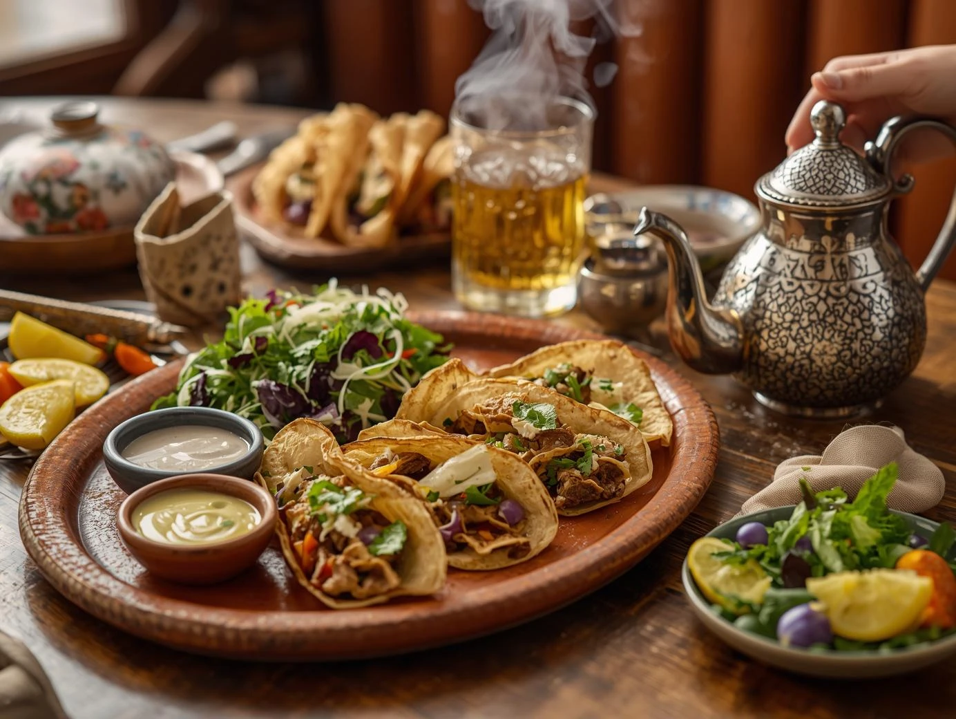 Msemen Tacos with Spiced Chicken: Best Street Treat 8 Beautifully plated msemen www.moroccaneats.com