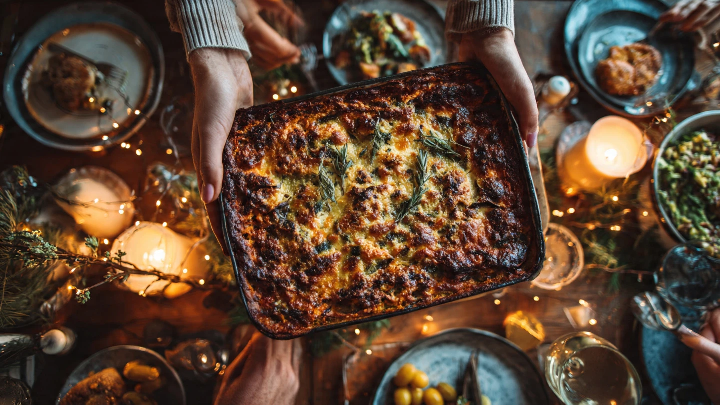 Bold & Delicious Smoky Eggplant Chickpea Chermoula Bake 9 cozy dining scene with a finished eggplant chickpe www.moroccaneats.com