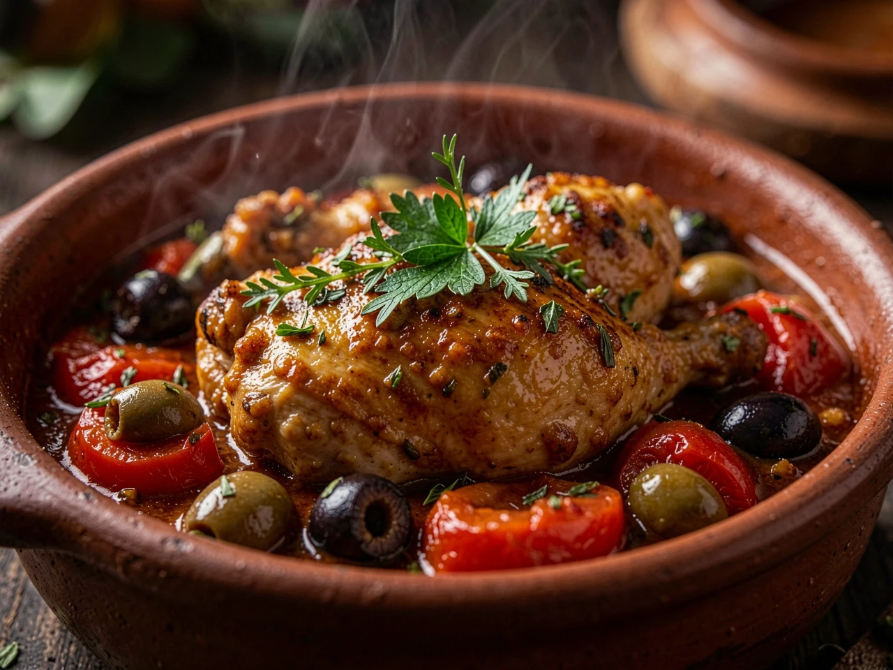 magnific closeup cinematic shot of finished chicken tagine 69285 www.moroccaneats.com